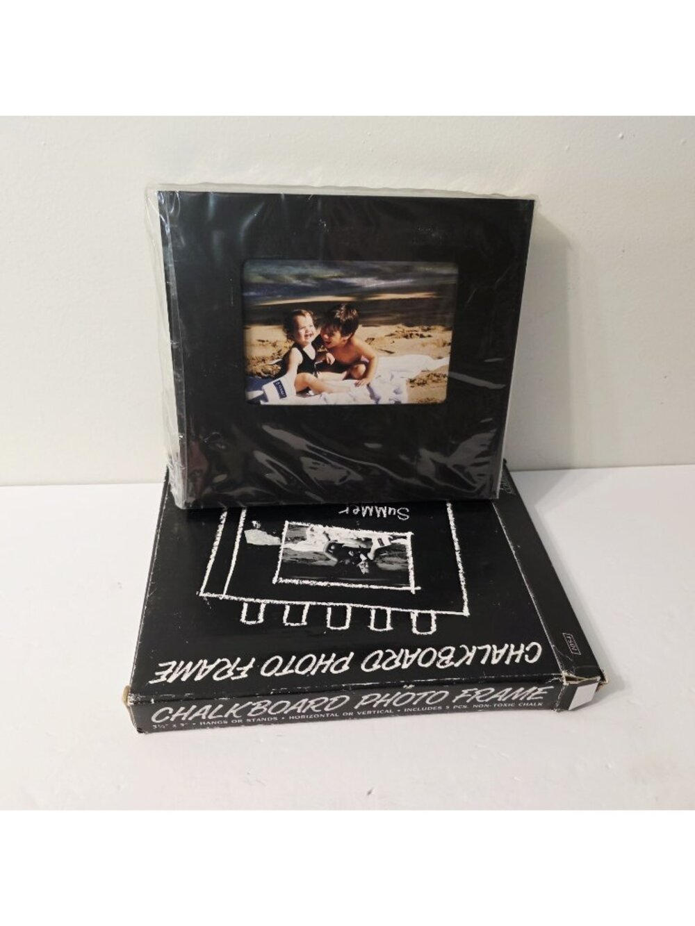 Vtg Black Chalkboard Write-on Picture Photo Frame Wall Free Standing Personalize